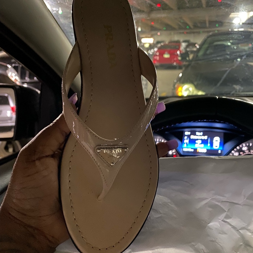 Nude prada thong sandal